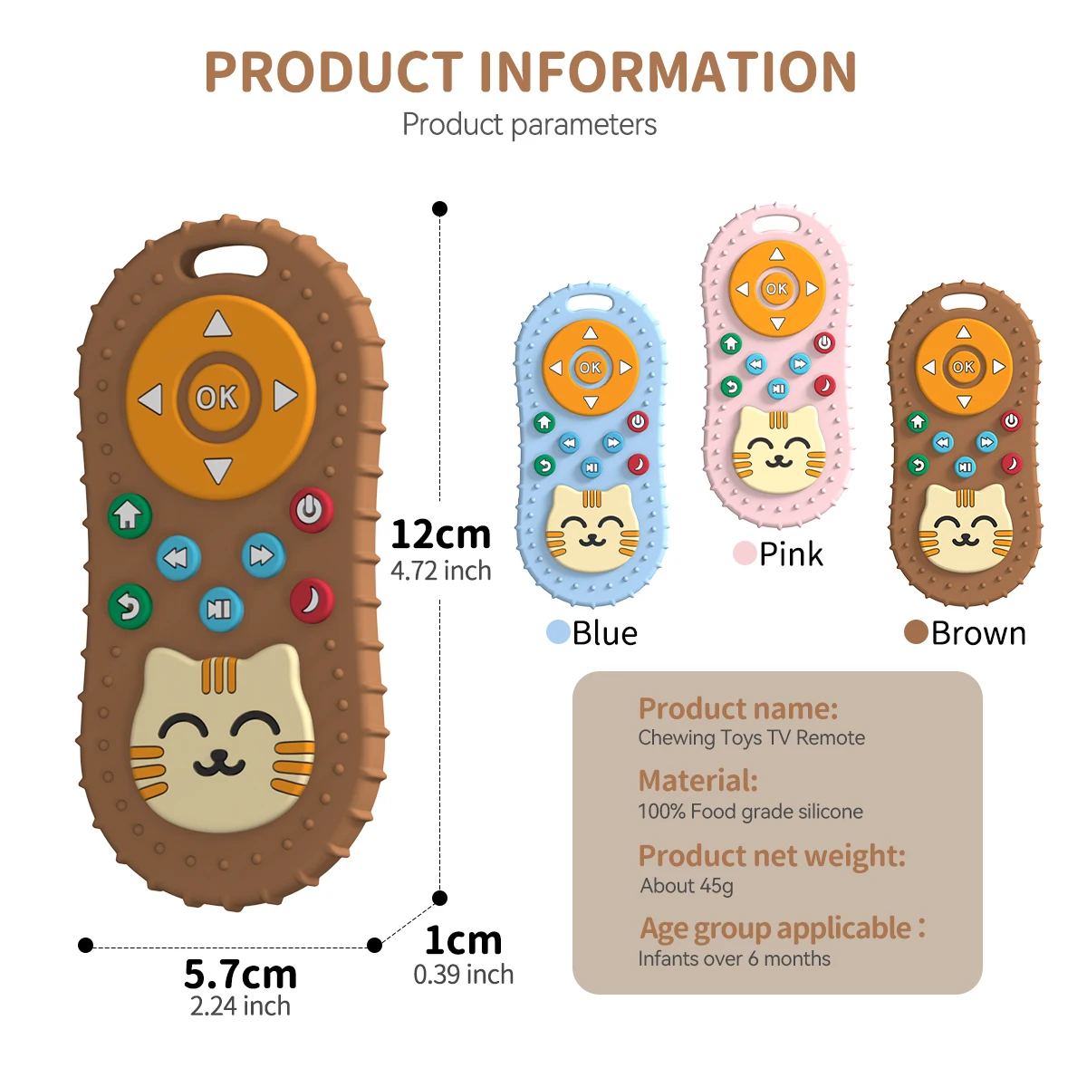 Baby Teether 1Pc, Cute Cat Silicone TV Remote Control Toy for Babies Molar Relief