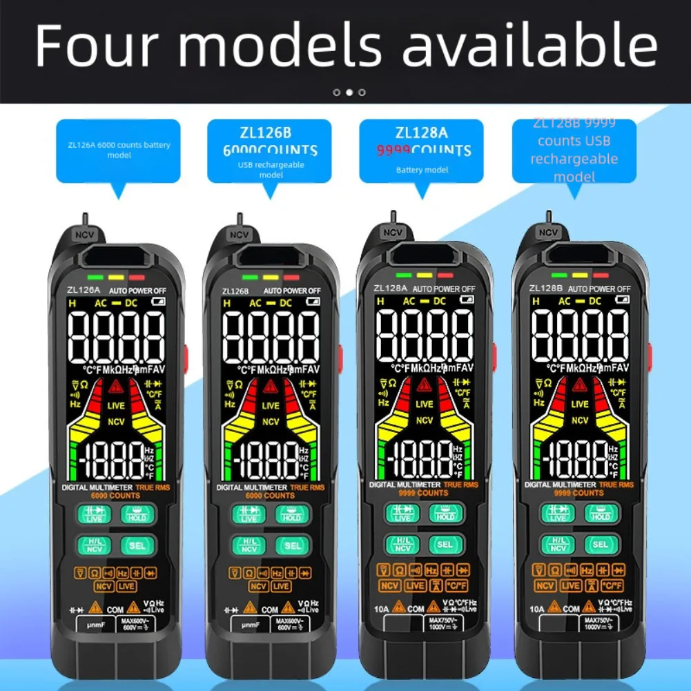 ZL128A True for rms Digital Multimeter 9999 Counts with Temperature Probe and Data Hold Function for Electrical Testing and