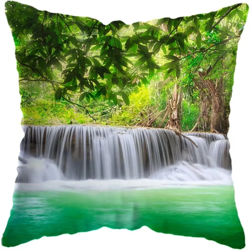 HD Prints Landscape Natural Scenery Waterfall Mountain Moon Painting Pillow Covers Cushion Cover Home Decoration Pillow Covers