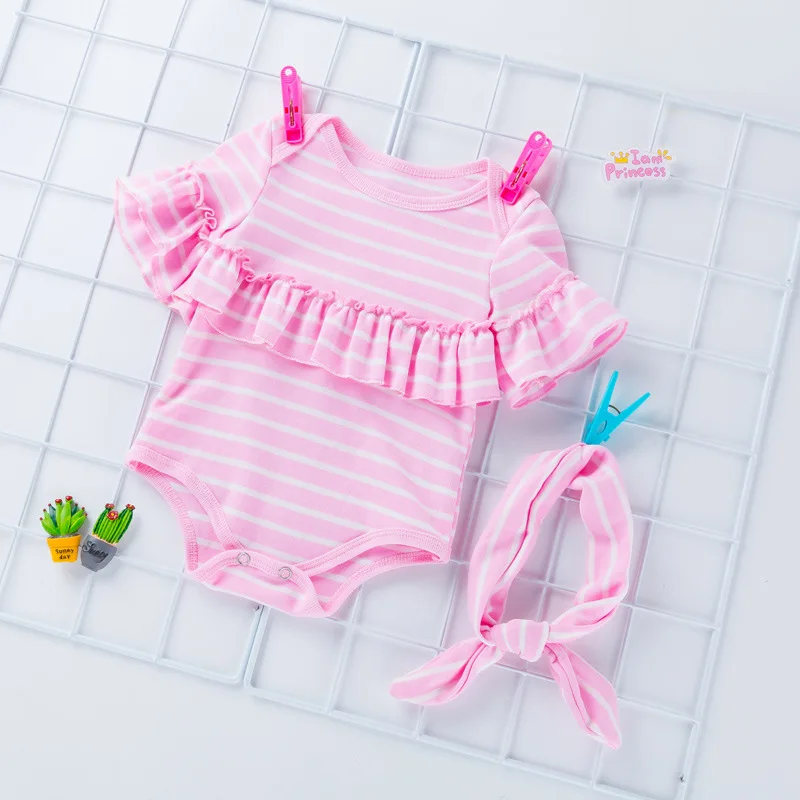 3 potong setelan pakaian bayi perempuan, Set baju bayi perempuan lengan pendek motif garis-garis lucu Korea + celana + bandana pakaian baru lahir BC375