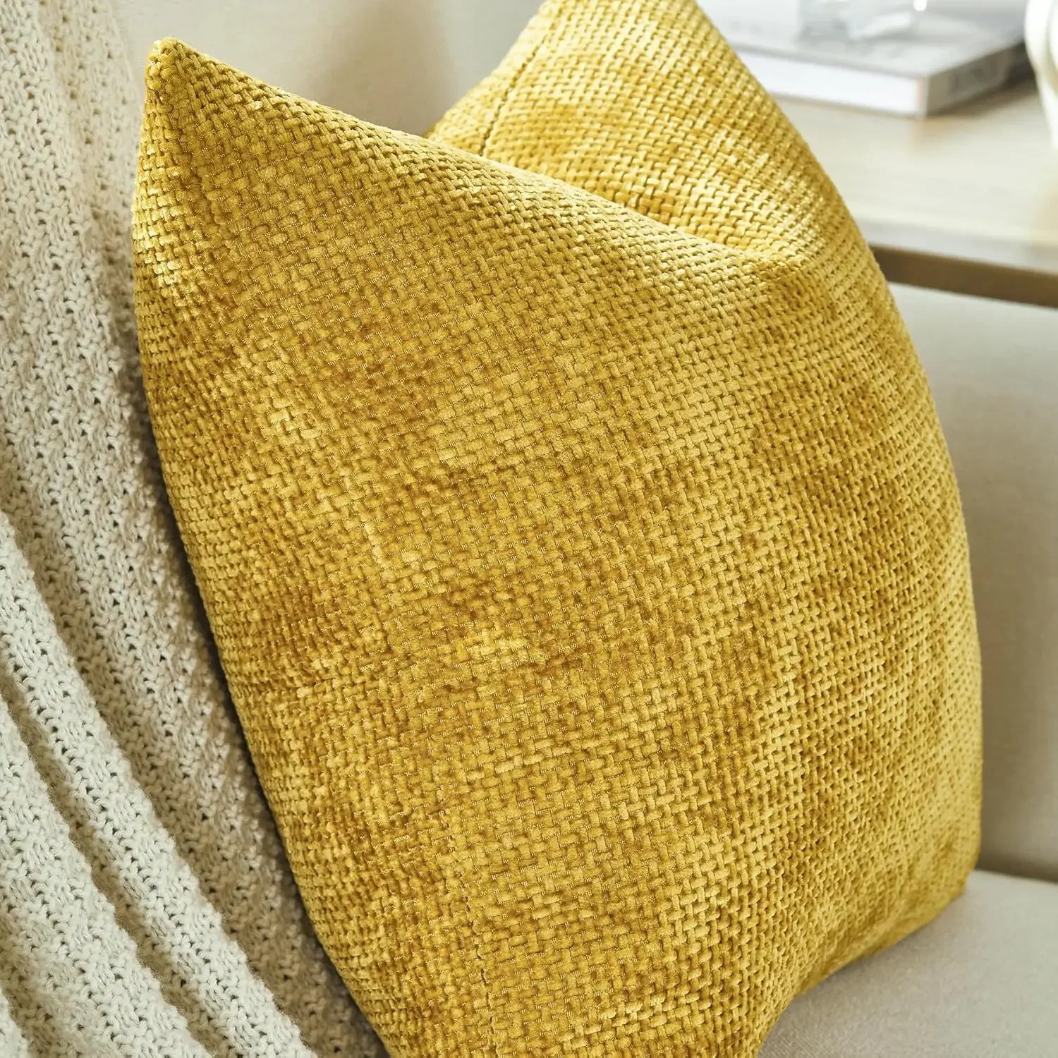 Cross Woven Cushion Cover Soft Yellow White Creamy-white Grey Cozy Chenille 45x45cm 50x50cm 60x60cm Pillow Case Home Decoration
