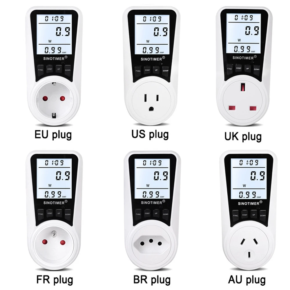 120V/230V Digital Wattmeter Power Meter LCD Electricy Consumption Meter Socket Kwh Energy Meter US EU UK FR AU BR Power Analyzer