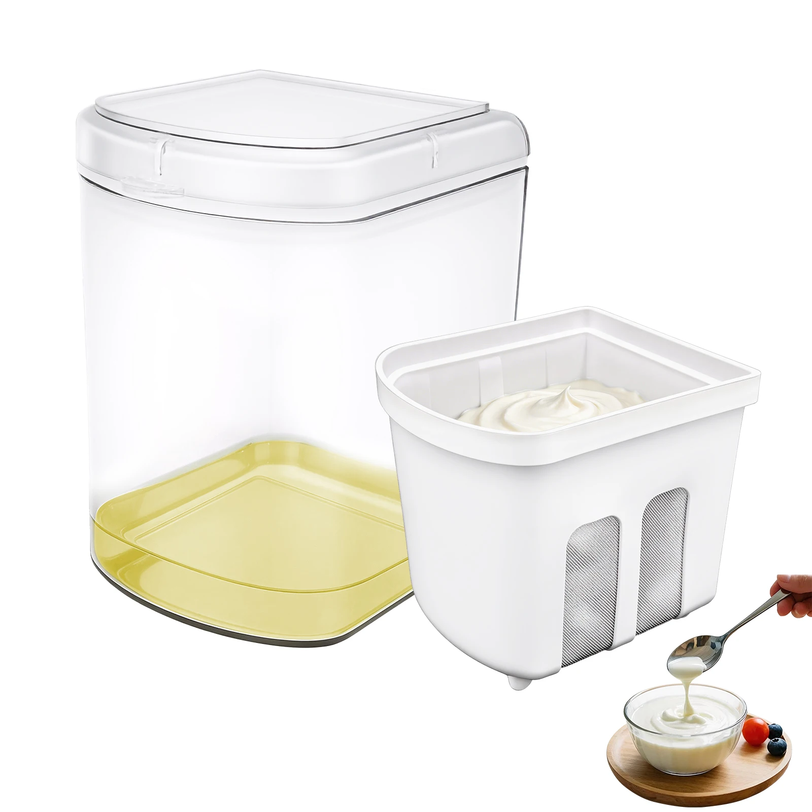 1.1/1.5 L Yogurt Strainer with Vented Lids Greek Yogurt Filter Maker with Stainless Steel Fine Mesh Food Strainer for Coffee Tea