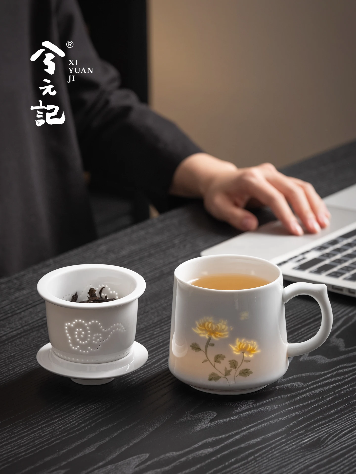 Rice-Pattern Decorated Porcelain Ceramic with Lid Household Good-looking Drinking Cup Office High-Grade Underglaze Color Tea