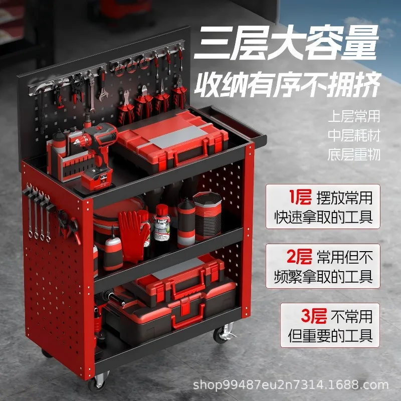 Mobile tool cart trolley three-layer auto repair and repair assembly parts cart trolley with pulley manufacturer supply