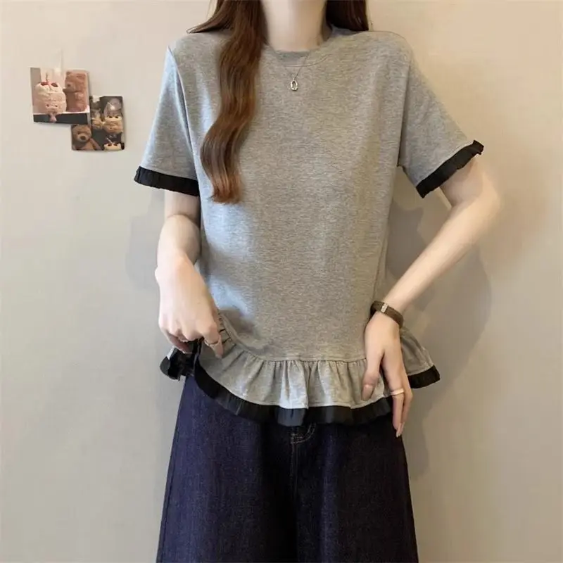 

T-shirt Women Casual Versatile Top 2025 Summer New Ruffled Short-sleeved