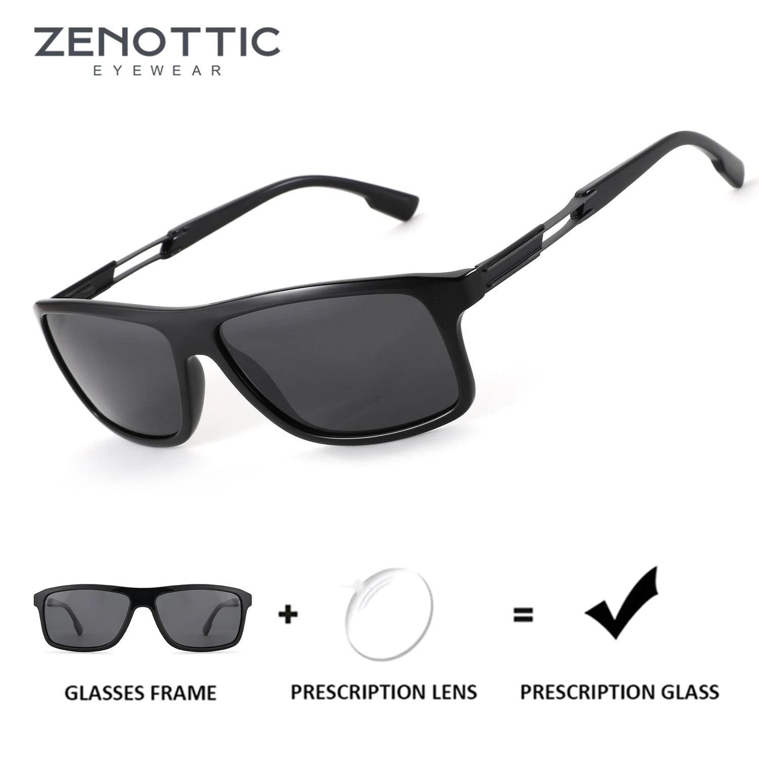 

ZENOTTIC (XL Size) Sport UV400 Polarized Sunglasses Prescription For Men Fashion Square Myopia/Progressive Optical Sun Glasses