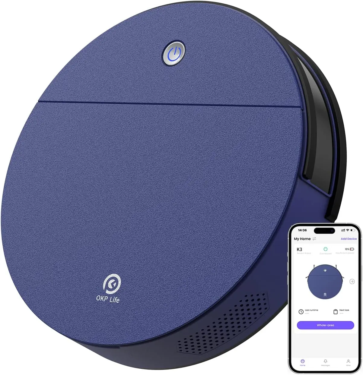 Robot Vacuum Cleaner Self-Charging Robotic Vacuum Cleaner with 2000Pa Strong Suction Voice Control for Hardfloor and Carpet,Blue