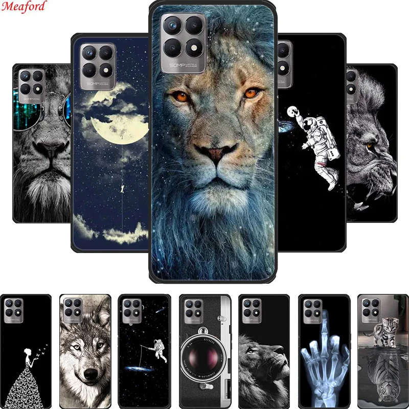 For Realme 8i Phone Case Cover Lion Wolf Cat Black Silicone Soft Back Cover Case For Realme 8 Pro 8s 5G Realme 8i Case 8 s Funda