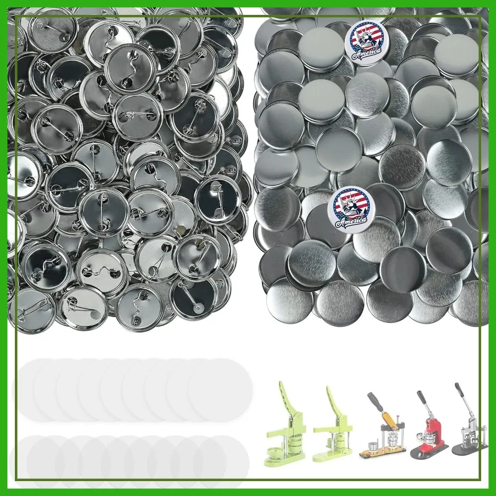 

200 Sets 32mm Button Maker Supplies, Metal Badge Parts with Blank Paper for Pin Maker Press