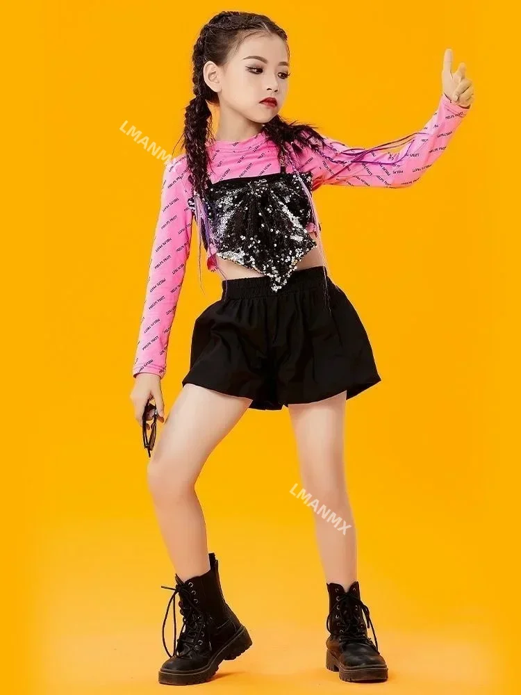 

New Children Wear Women Girls Sequin Hip-hop Jazz Kids Dance Competitions Performance Stage Clothing