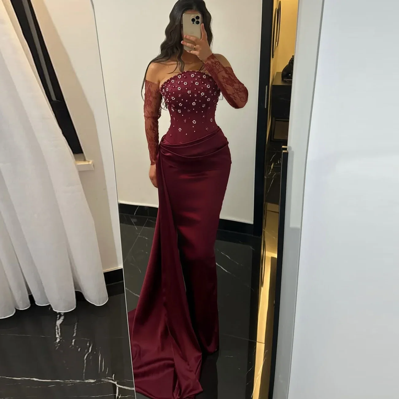 

Elegant Mermaid Lace Ball Gown Beaded Strapless Evening Gowns Floor Length Party Dress for Women Customizable