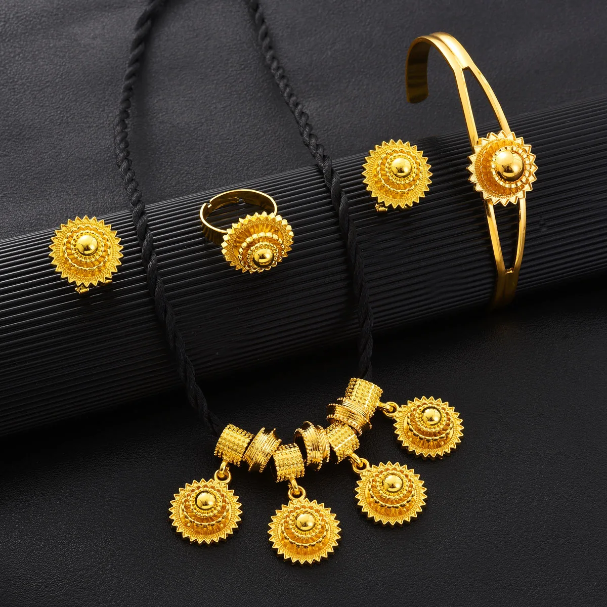Ethiopian Jewelry sets Pendant Earrings Bangle Ring 4-Piece Sets African Eritrean Wedding Engagement Ethnic Gifts #077