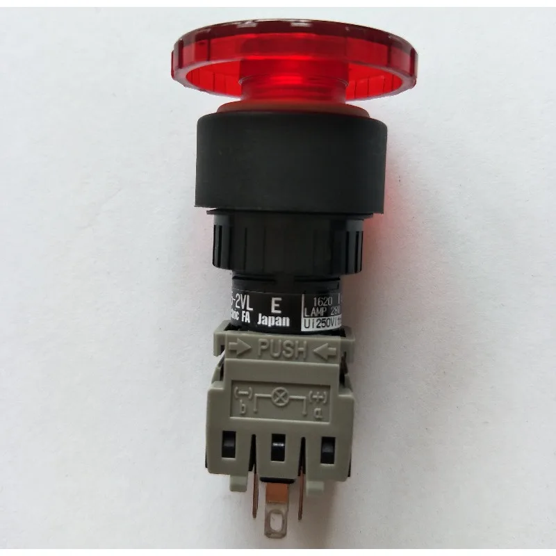 For Fuji emergency stop button mushroom head rotary reset red light control switch AH165-2VL E 28V