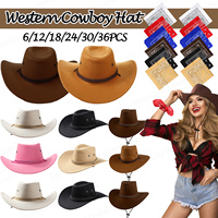 6-36Set Cowboy Hats and Bandanas Bulk Cowgirl Hats for Women Men Western Themed Party Supplies Cosplay Costume Accessory