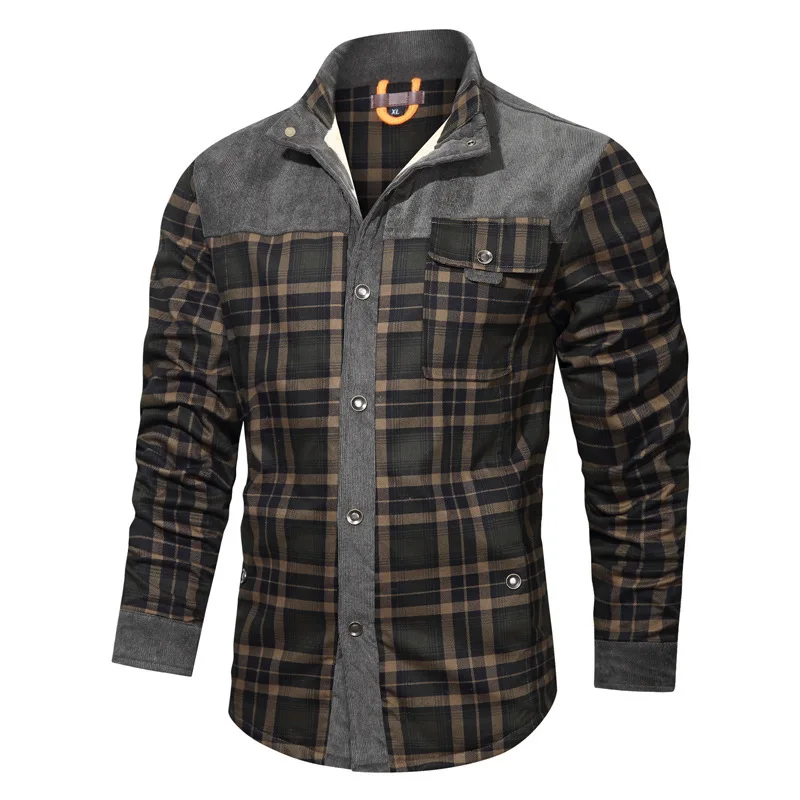 Men Plaid Shirts Coats Winter Fleece Warm Shirts Jackets High Quality Men Cotton Loose Business Casual Outerwear Shirts Jackets