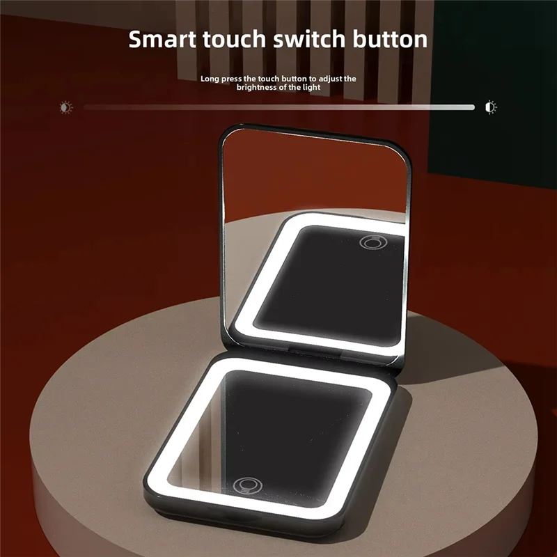 【Home-Accessories】Compact Mini Vanity Folding Cosmetic Mirror With Lights Hand Held Small Pocket Travel Makeup Mirror 2X Magnify