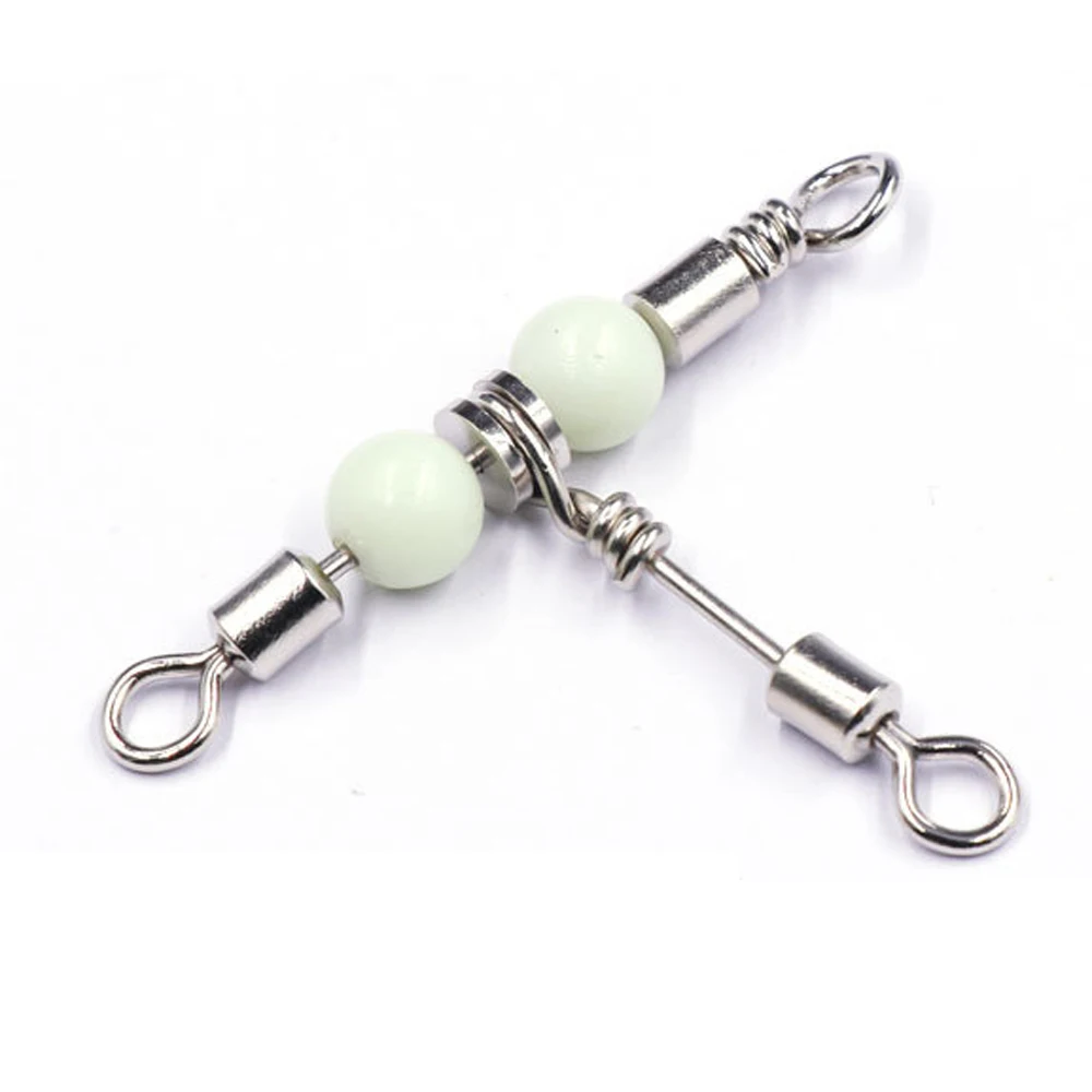 Sea Fishing Connector Fishing Swivels 3 Way Rolling Swivel Stainless Steel Luminous Bead Fishing Line Connecting Ring Strengthen
