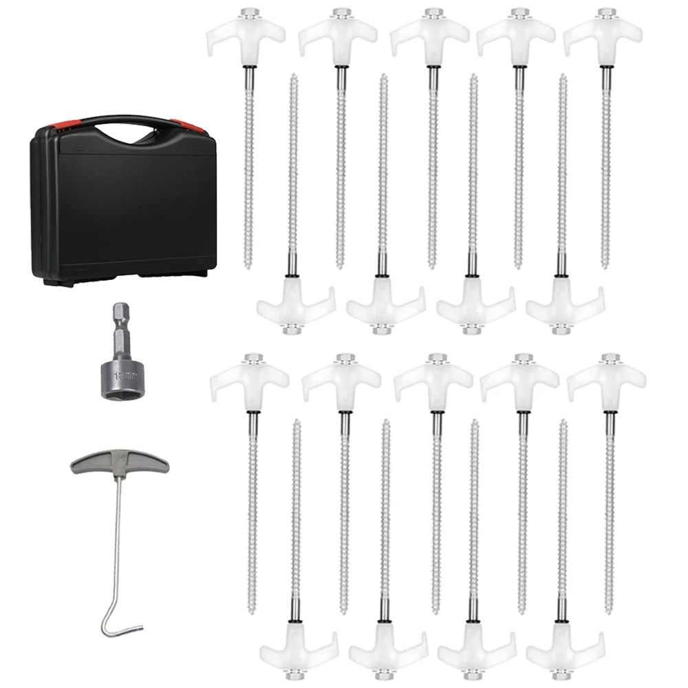 21 Stück 20 cm Zeltnägel aus Kohlenstoffstahl im praktischen Aufbewahrungskoffer – Schraubanker-Heringe mit sechseckigem Kunststoffkopf, spiralförmige Bodennägel für Outdoor-Camping, Balkone &
