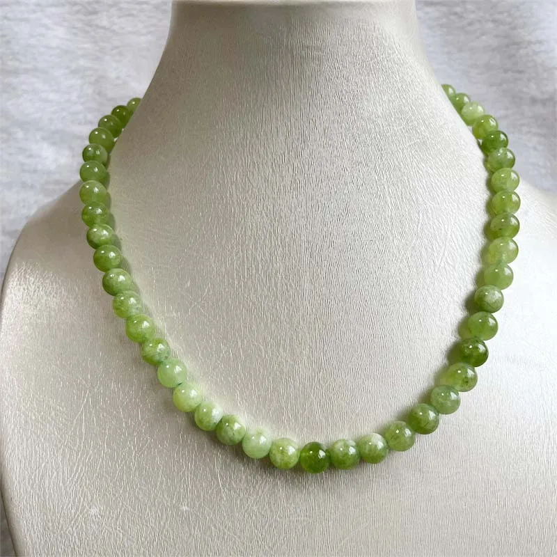 8MM Peridot Jade Necklace Green Natural Stone Olivine Jewelry Health Care Gemstone Protection Choker Healing Yoga Simple Female