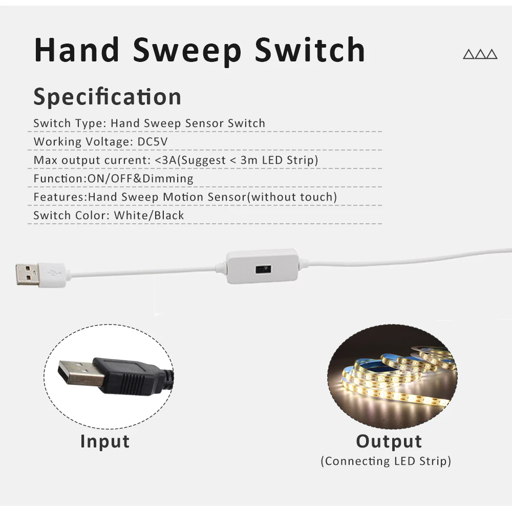 Hand Sweep Waving ON/OFF Dimming Strip Light 5V USB 2835 Waterproof 60LEDs 1M 2M 3M Motion Sensor Flex Ribbon Kitchen Backlight