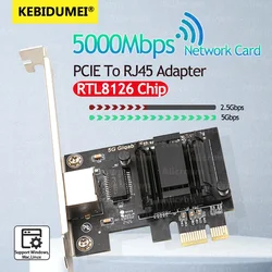 5G PCI-E To RJ45 Network Card Gigabit Ethernet Dual Ports 100/1000/2500/5000M PCI Express Wlan Adapter For Desktop Windows 10/11