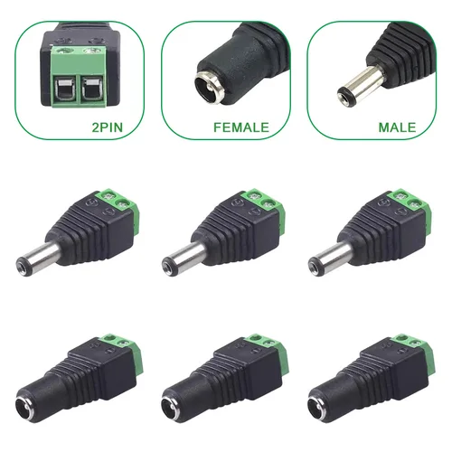 5 uds 12V DC conector de alimentación Jack 2,1mm x 5,5mm adaptador macho hembra enchufe barril para cámara CCTV tira LED Terminal de suministro