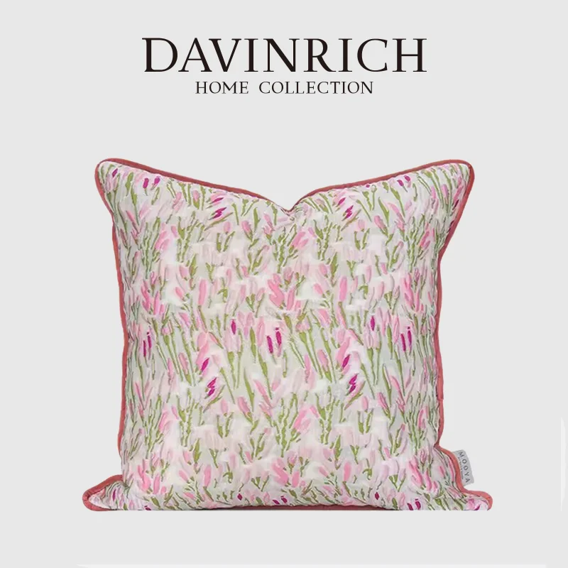 

DAVINRICH French Retro Throw Pillow Covers Monet Garden Flowers 3D Jacquard Decorative Cushion Case For Couch Sofa Chair Bedroom