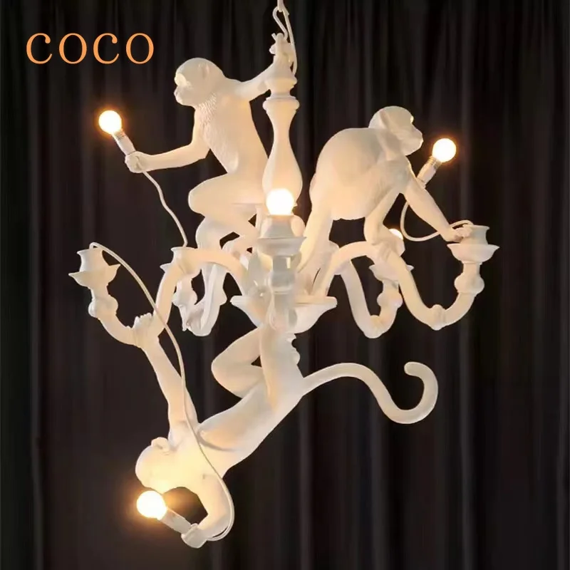 

Modern Personality Art White Monkey Atmospheric Lamp Living Room Home Decoration Chandelier Designer Creative Lighting Lamps