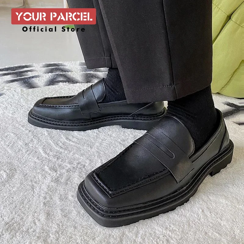 Novo sapato masculino japonês estilo pista na moda estilo coreano dedo do pé quadrado versátil sapatos de couro branco