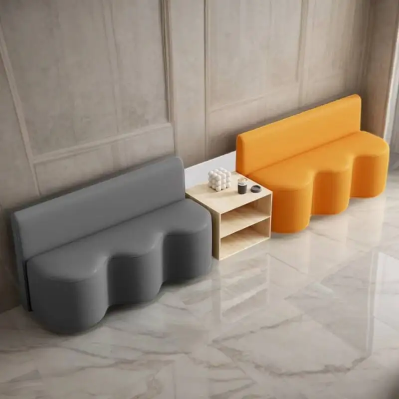 Shop Barber Sales Office Reception Lounge with Sofa Seating Area and Long Storage Bench Sillas Negras Commercial Furniture