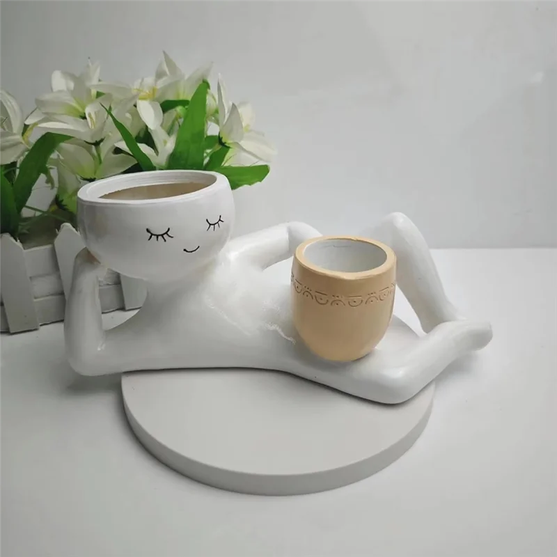 AD23-زراعة الرجل الكسول الراتنج شخصية صغيرة الزهرية زارع نباتات الاستلقاء الراتنج فريد الاستلقاء الشكل حديقة