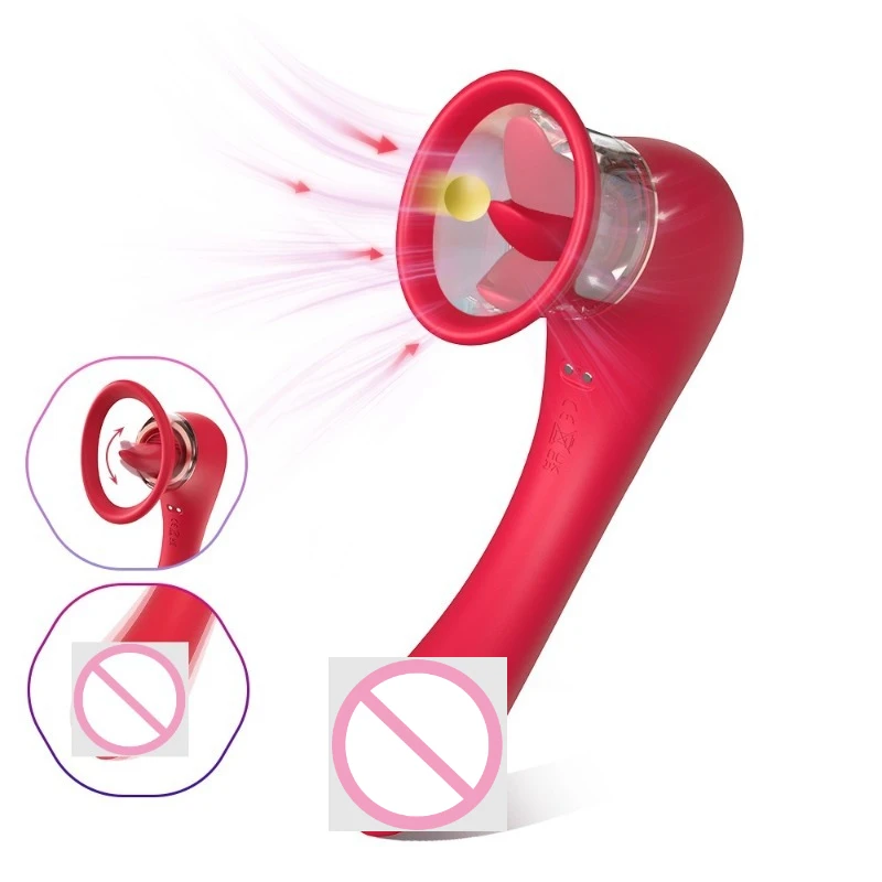 هزاز شفط البظر المرن مع وظيفة تحفيز لعق اللسان، يتميز بـ 8 اهتزازات و3 أوضاع شفط