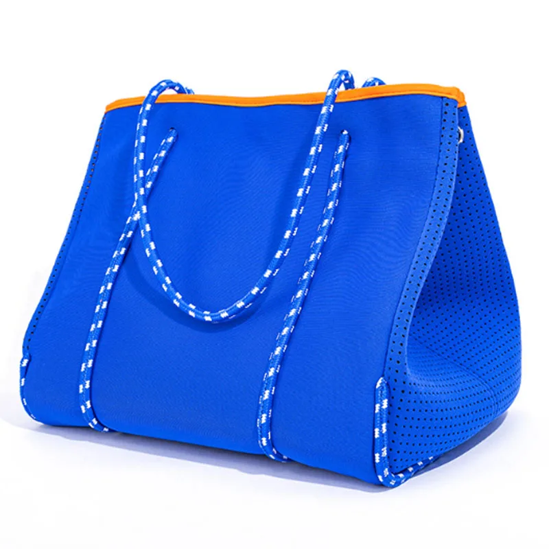 Hot Sale Travelling Shoulder Bag Women Perforated Neoprene Tote Bag With Small Purse Large Neoprene Beach Handbag