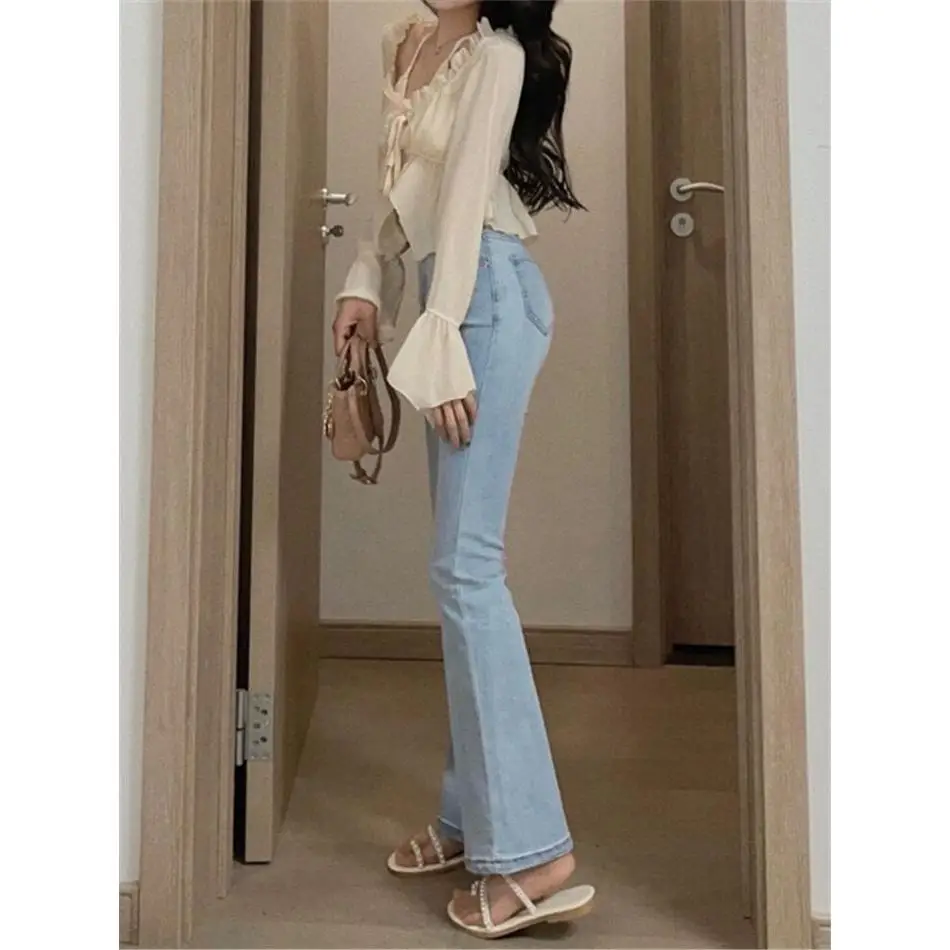 

High Waist Bell Bottom Jeans Women's plus Size Elastic Slimming Denim Pants Pear Shape Body Fit Casual High Elasticity Long P...