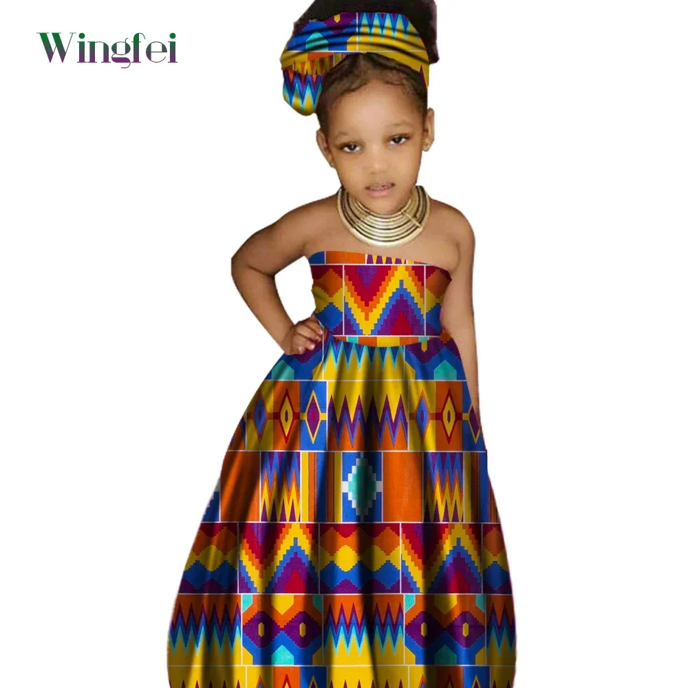 African cute Kid\'s Clothing Girl\'s Dashiki Traditional 100%wax Cotton Print Clothing Africa Print Natural Children Dresses WYT62