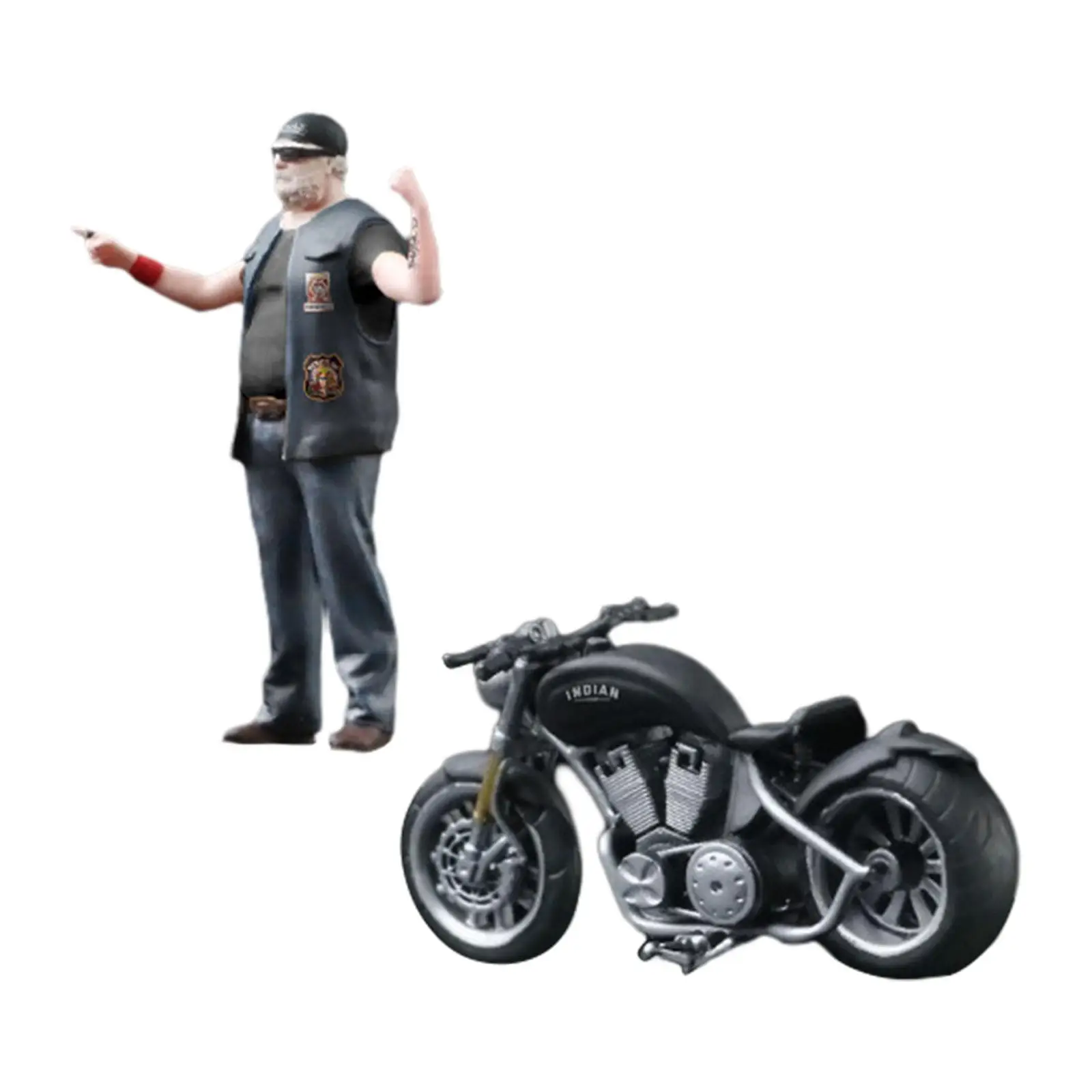 1:64 Boy and Motorcycle Miniature Painted Figure for Dollhouse DIY Scene