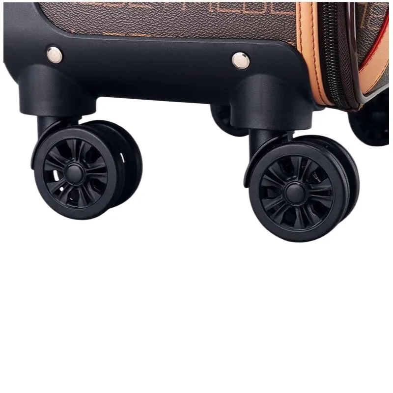 Genuine Leather Carry On Luggage 16 inch Spinner Wheel Trolley Suitcase for Business Travel (18/20/24 inch)