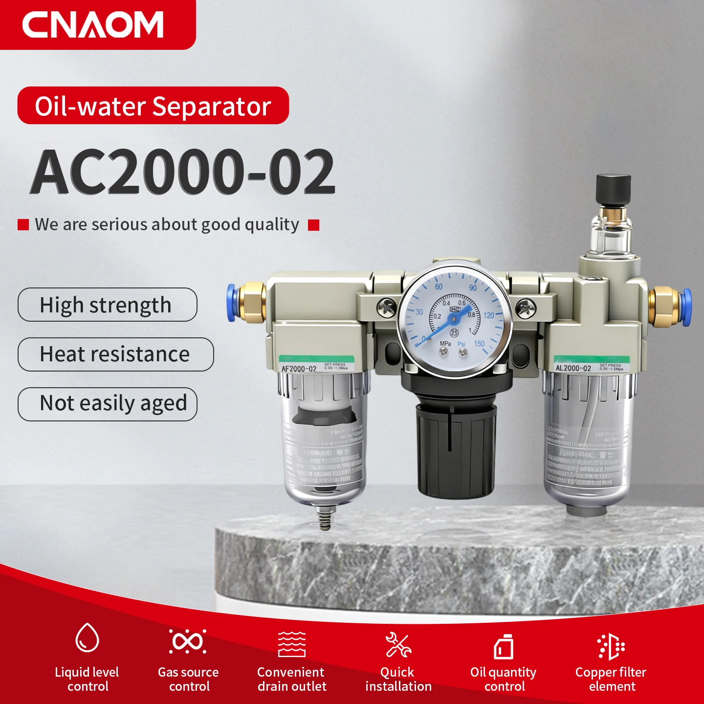 

AC2000-02 Air Source Air Processor Regulator Compressor Filter Relief Valve Sanlian Pieces Oil Separator
