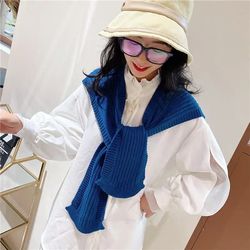 

Shrugs Women Solid Knitted Sweaters All-match Bolero Scarf-collar Korean Style Cape Fashion Ulzzang Shawl Femme Elegant Outwear