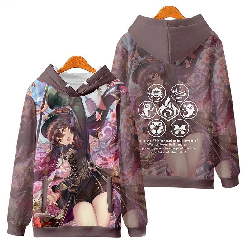 Game Genshin Impact Hu Tao Cosplay Hoodies Male 3D Print Anime Sweatshirts Men Women Pullover Coat Oversized Harajuku Y2k Hoodie