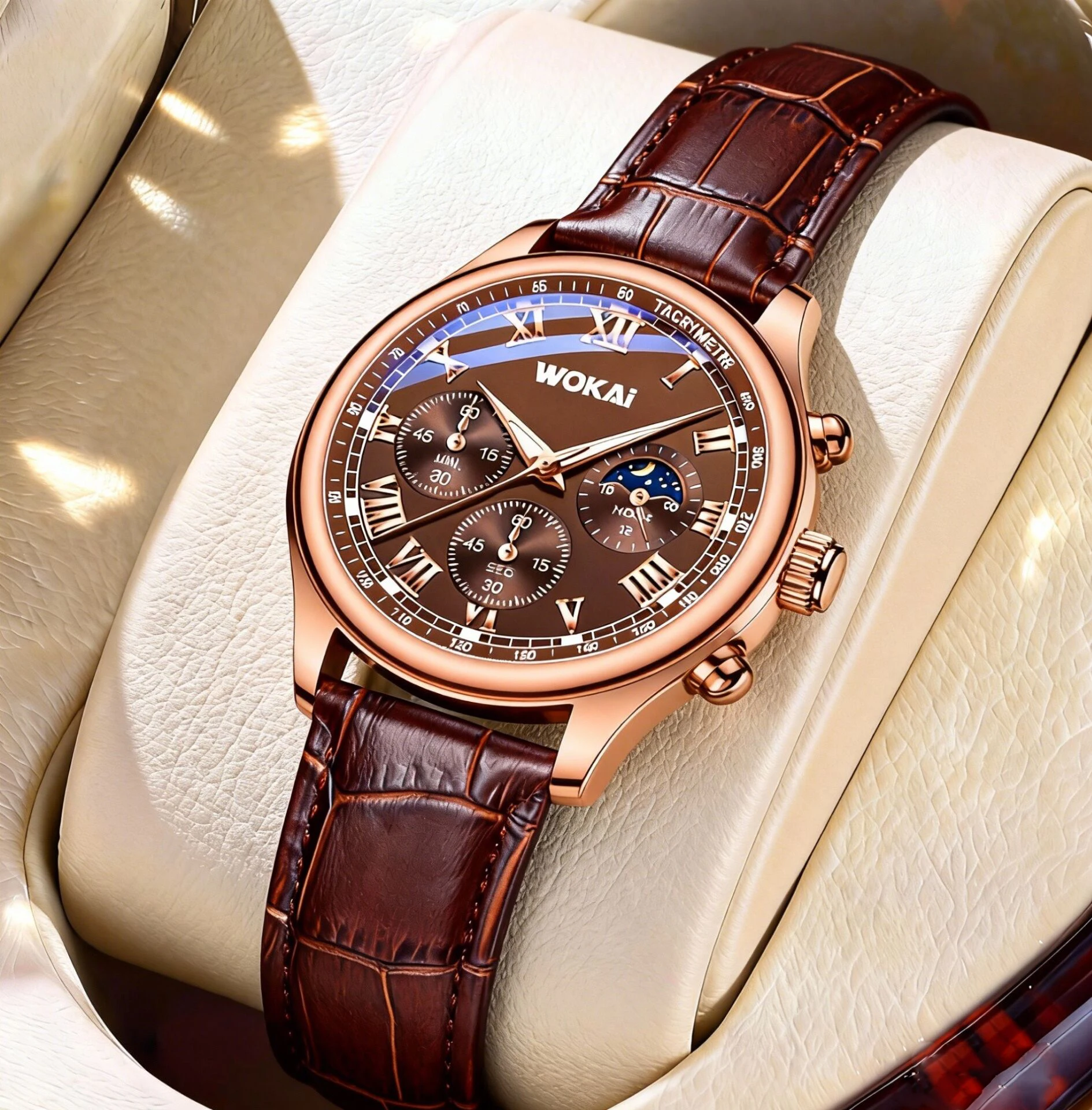 WOKAI 고품질 캐주얼 남성 벨트 쿼츠 시계 클래식 레트로 로마 간단한 스타일 비즈니스 남성 학생 전자 시계