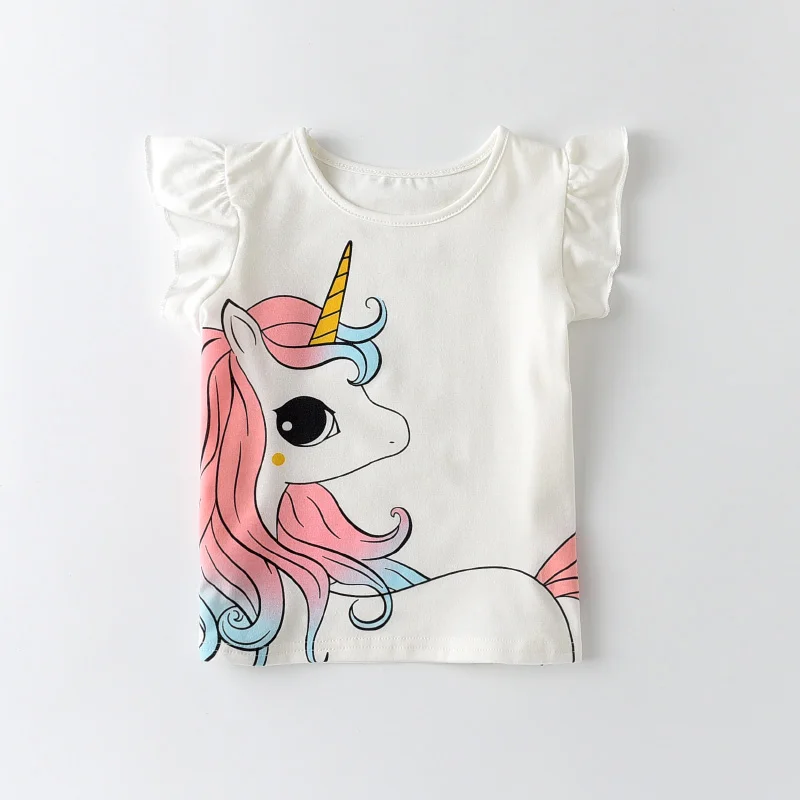 Summer Fashion Unisex Unicorn T-shirt Children Boys Short Sleeves White Tees Baby Kids Cotton Tops for Girls Clothes