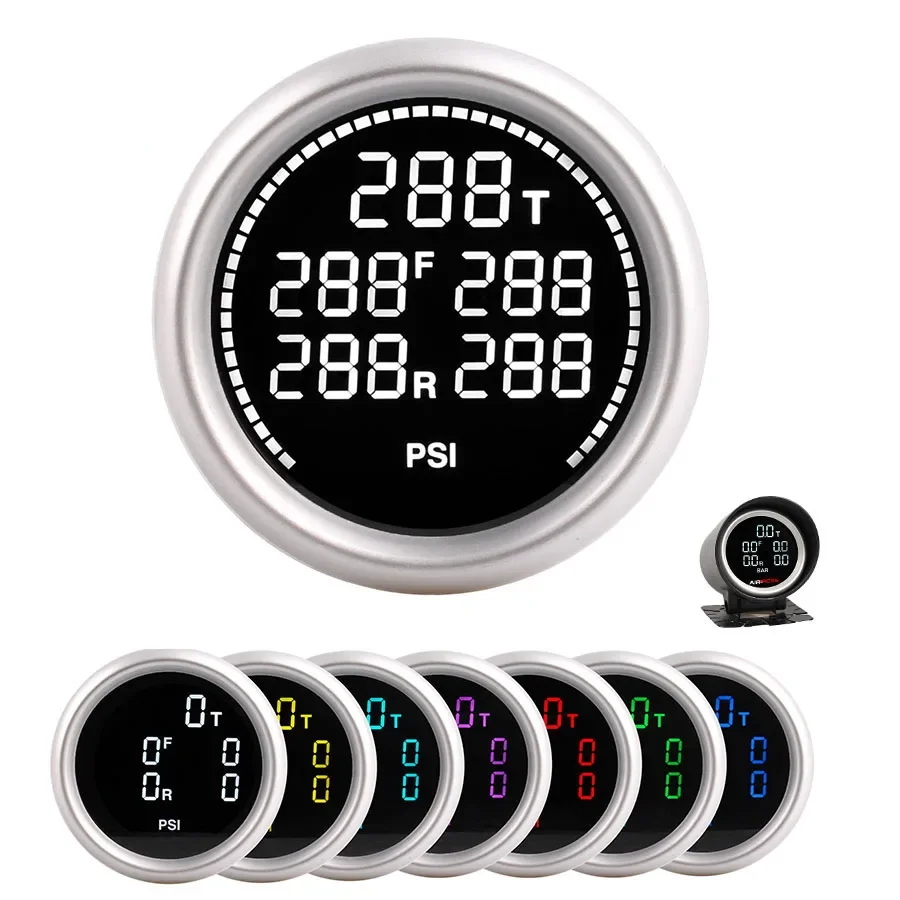 

HA Accessories Universial 52mm 5 Press Digital Air Pressure Auto Gauge Meter with five 2m 1/8NPT Sensors PSI BAR Can Change