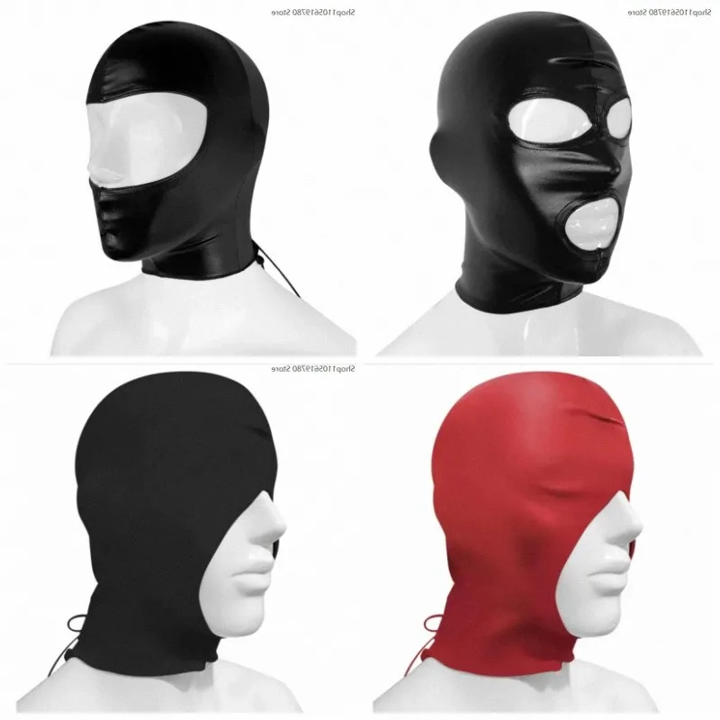Stretch Fabric Full Head Hood Mask Multi‑Cutout Open Eyes Open Mouth Adjustable Rear Lace‑Up Adult Cosplay Costume Accessory