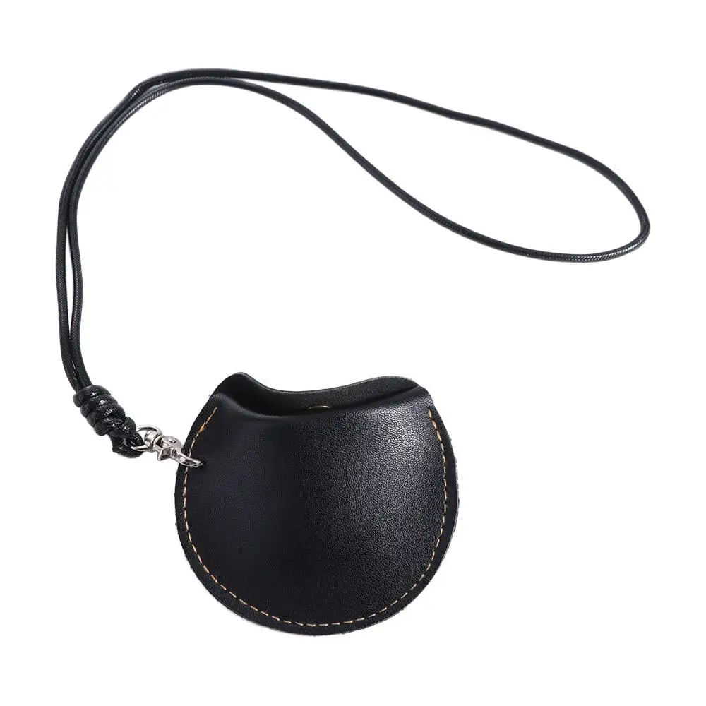 Small PU Leather Hanging Neck Coin Purse Round With Lanyard PU Leather Coin Purse Storage Bag Small Items Bag Key Case Outdoor