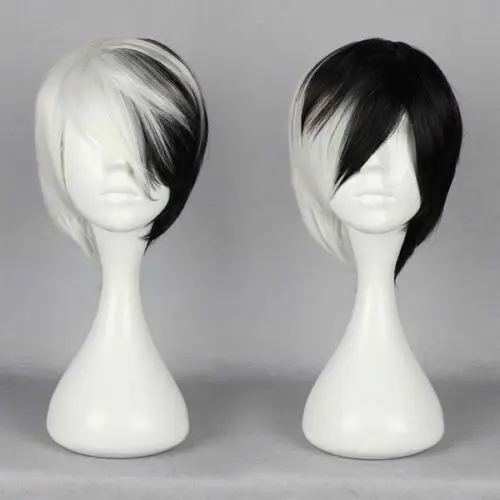 

Женский парик Cruella Deville для косплея, черно-белые синтетические короткие парики боб