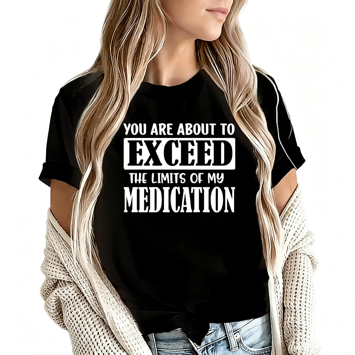 I'M Out to Break the Limits of My Medication Women's T-Shirt 100% Cotton Funny Graphic Short Sleeve Tee Novelty Shirt Casual Crew Neck Top S-5Xl