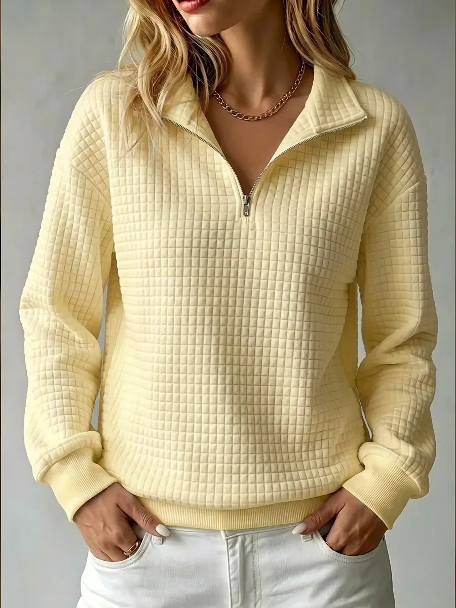 2026 Autumn Best-selling Comfortable Loose Waffle Pure Color Stand-up Collar Zipper Long-sleeve Patchwork Women's Hoodie