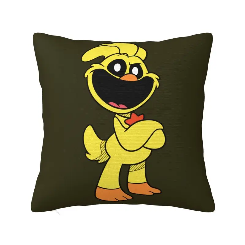 Custom Yellow Smiling Big Mouth Chicken Critters Cushion Cover 45x45cm Scarry Animated Game Velvet Modern Pillow